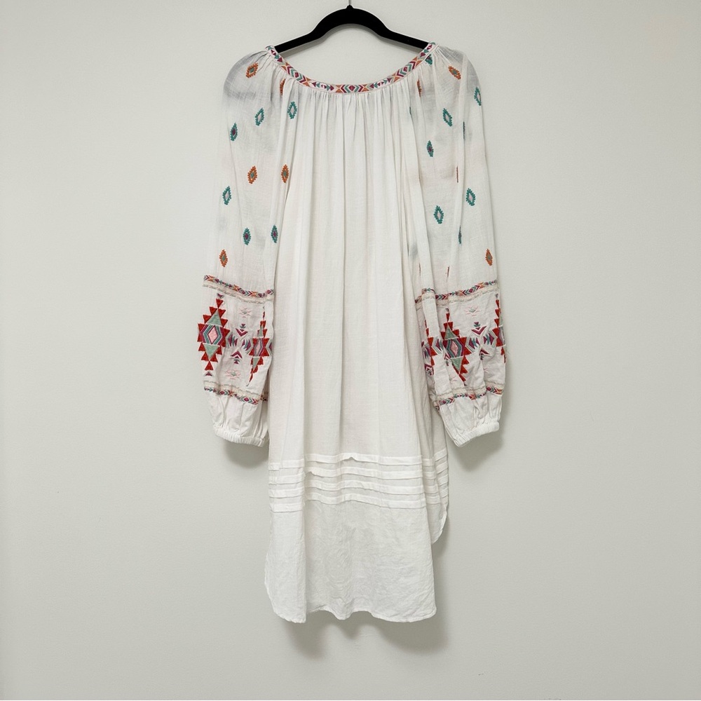 Sundance White Dress Tunic with Colorful Geometric Tribal Embroidery Boho Large - Picture 2 of 13